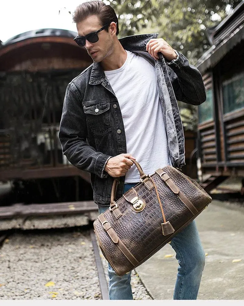 Luxury Crocodile Leather Travel Bag for Men Alligator Trolley Bag