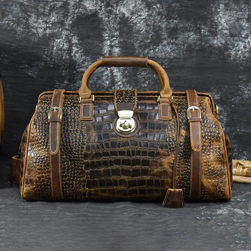 Luxury Crocodile Leather Travel Bag for Men Alligator Trolley Bag