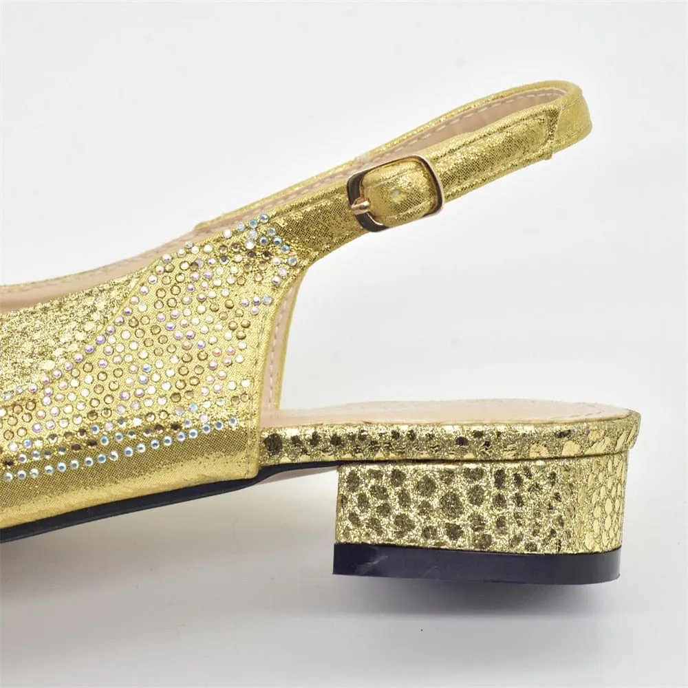 Luxury Italian Shoes and Bag Set decorated with Rhinestones