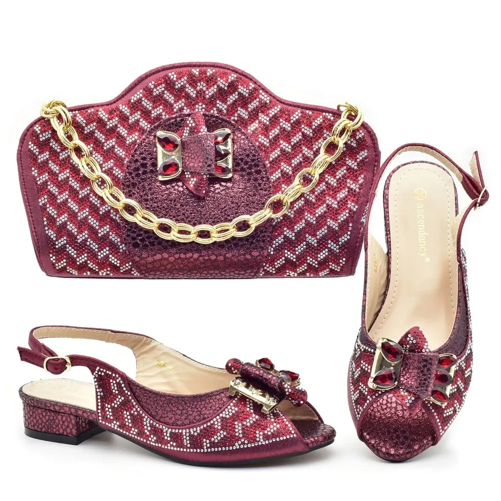 Luxury Italian Shoes and Bag Set decorated with Rhinestones