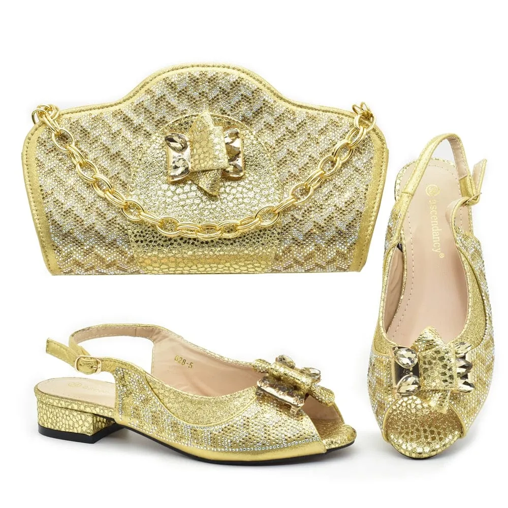 Luxury Italian Shoes and Bag Set decorated with Rhinestones