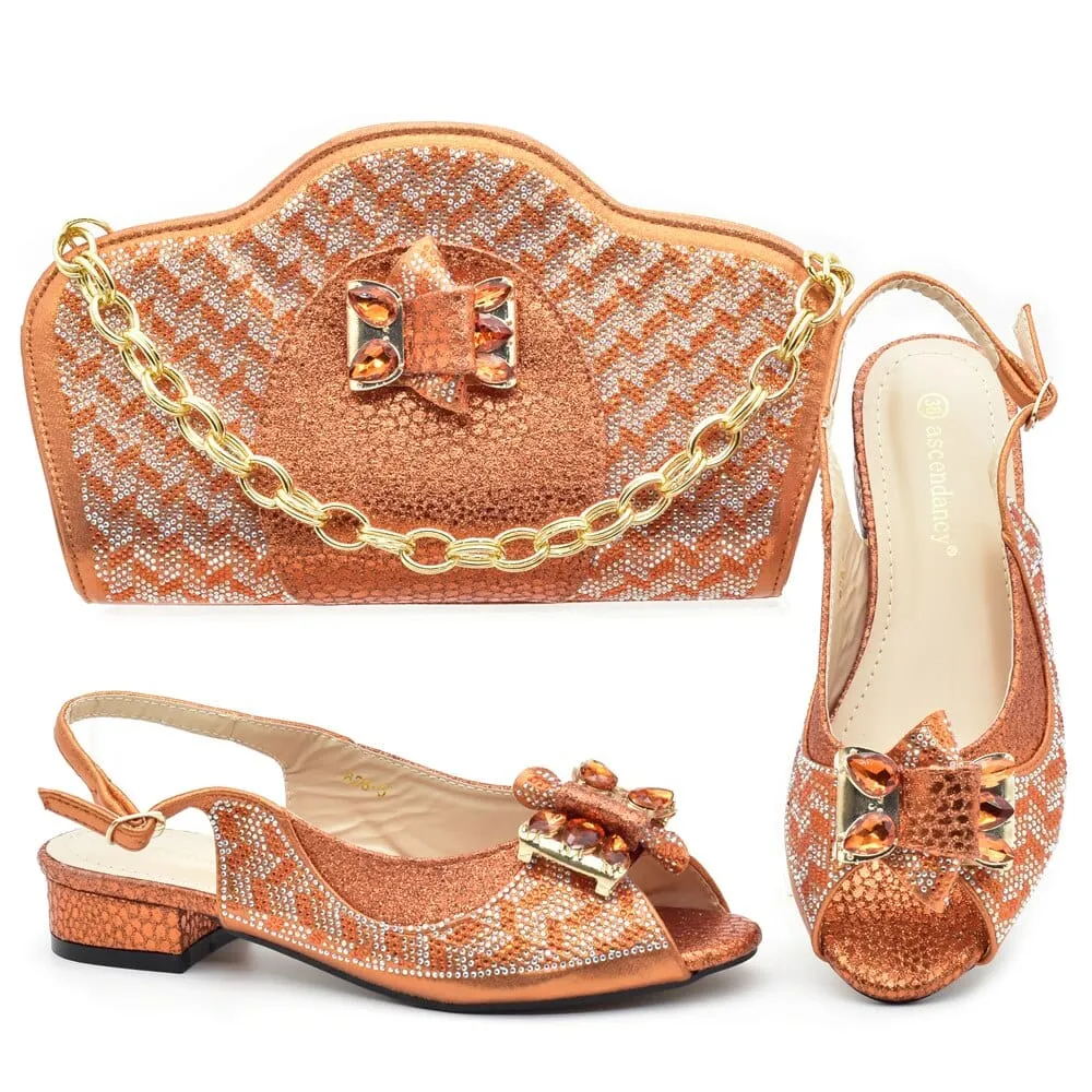 Luxury Italian Shoes and Bag Set decorated with Rhinestones