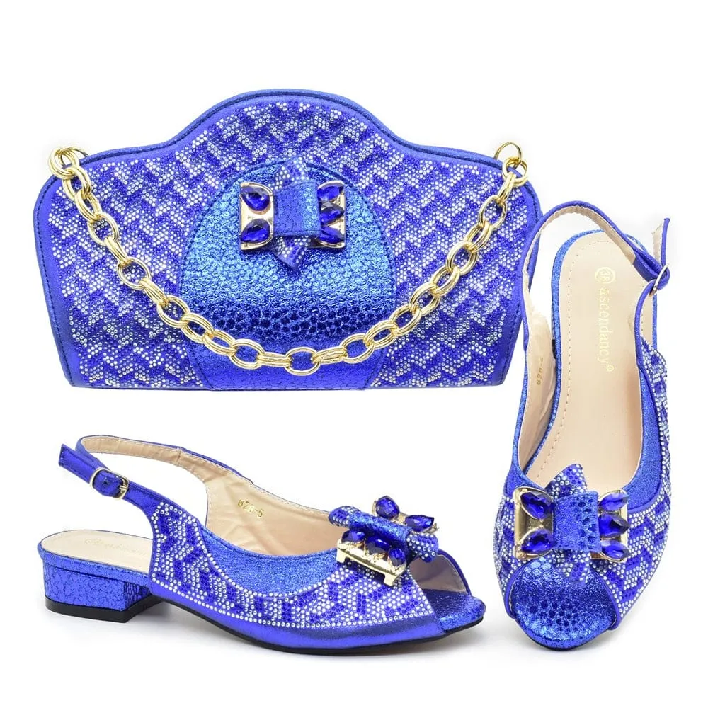 Luxury Italian Shoes and Bag Set decorated with Rhinestones