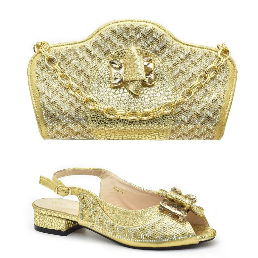 Luxury Italian Shoes and Bag Set decorated with Rhinestones