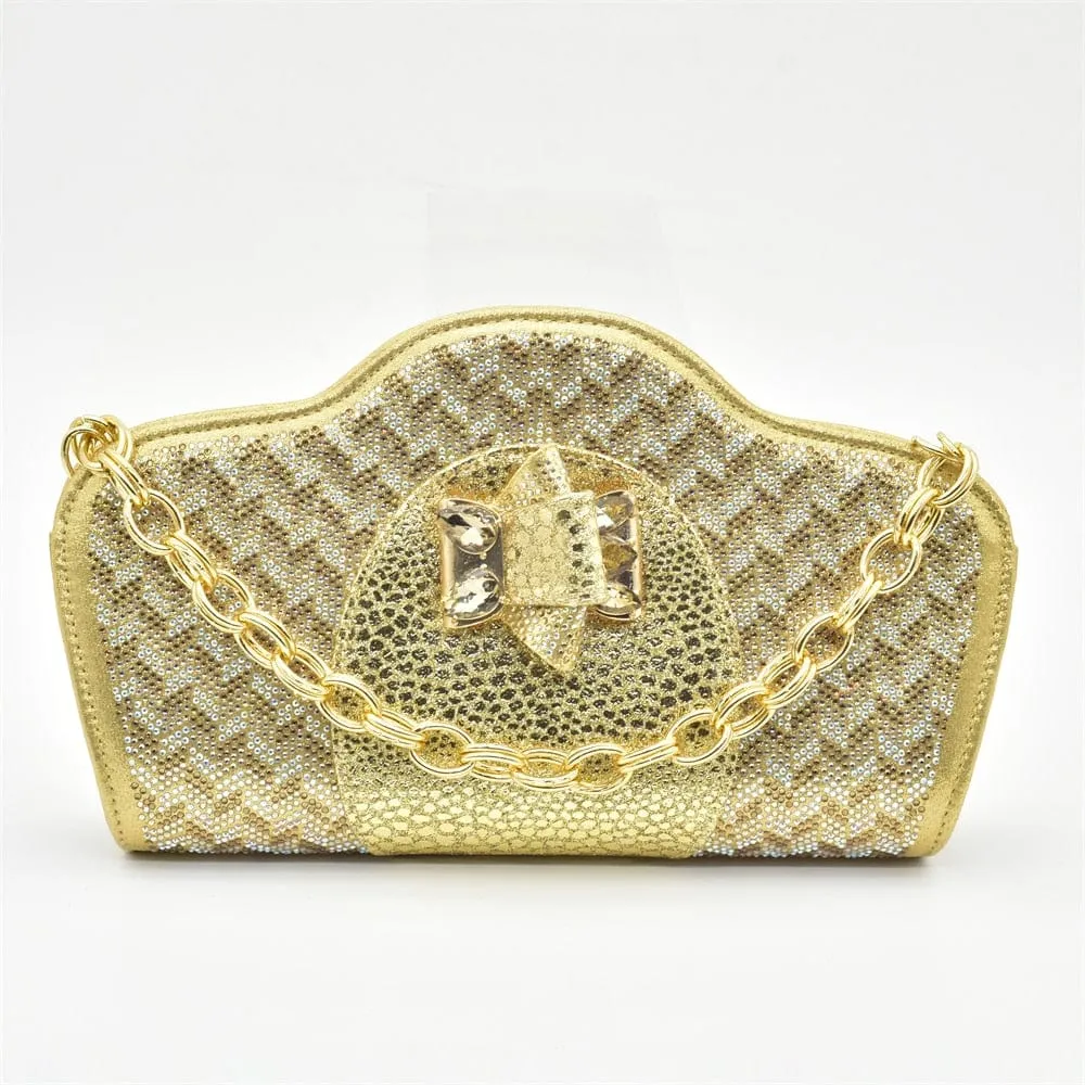 Luxury Italian Shoes and Bag Set decorated with Rhinestones