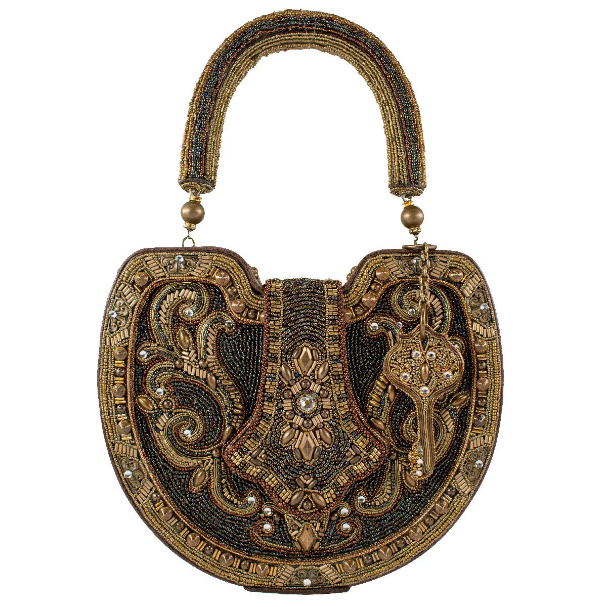 Mary Frances Lock it Up Top Leather Beaded Handle Bag Handbag New
