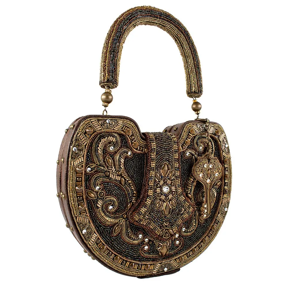 Mary Frances Lock it Up Top Leather Beaded Handle Bag Handbag New