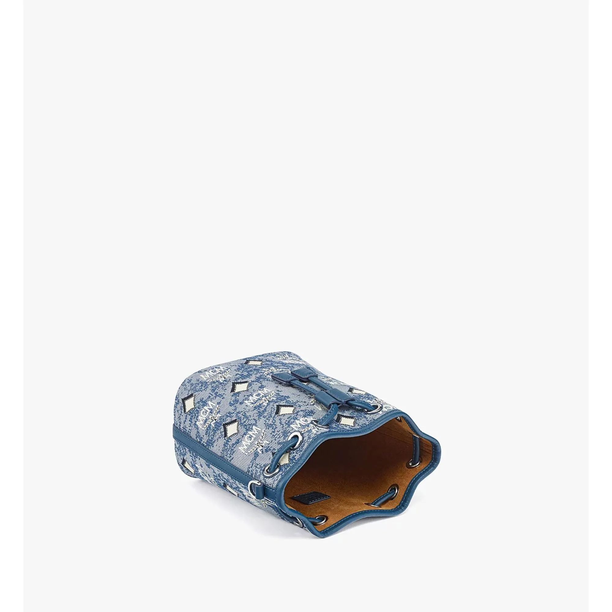 MCM Mini bucket bag in Italian jacquard-woven fabric and nappa leather AW22