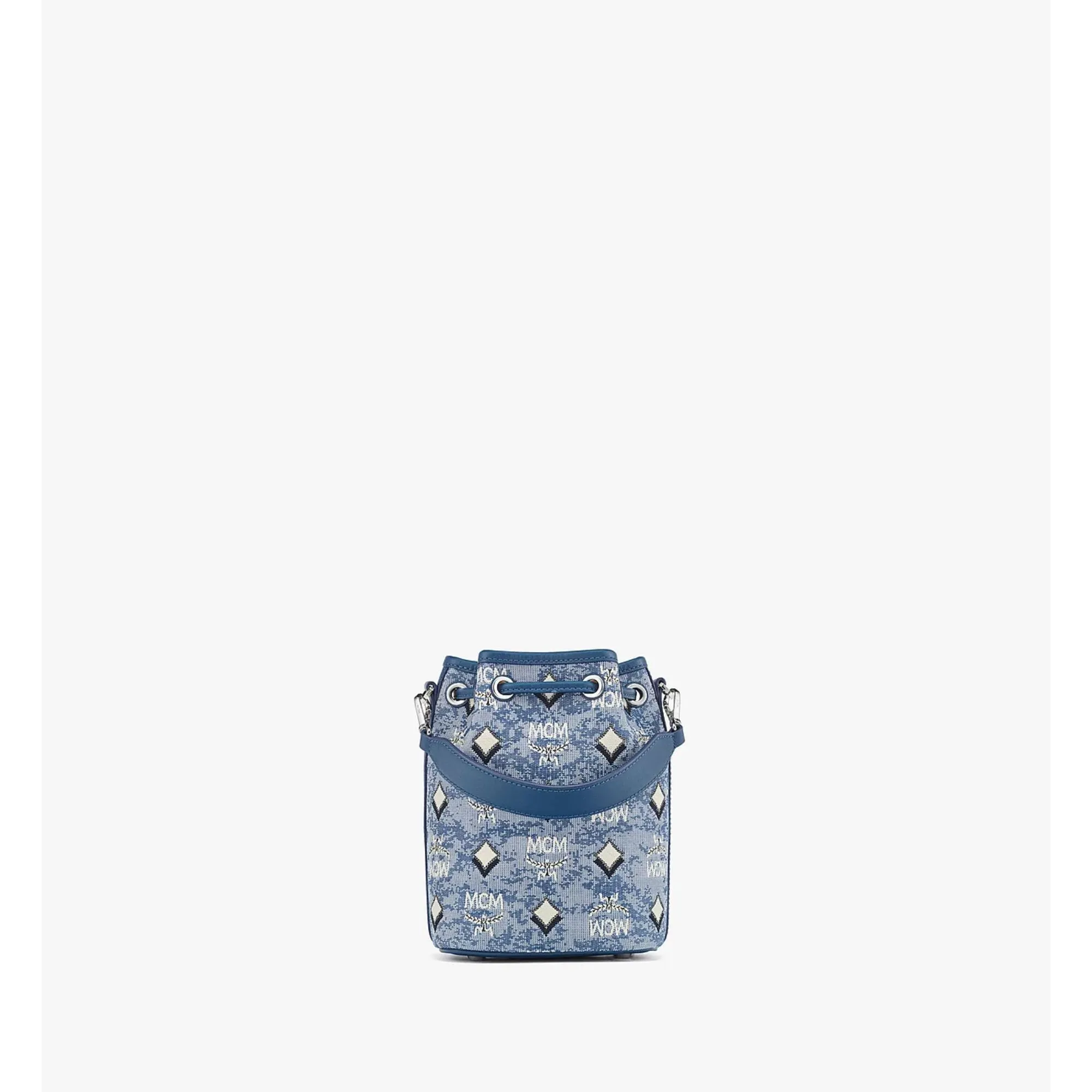MCM Mini bucket bag in Italian jacquard-woven fabric and nappa leather AW22