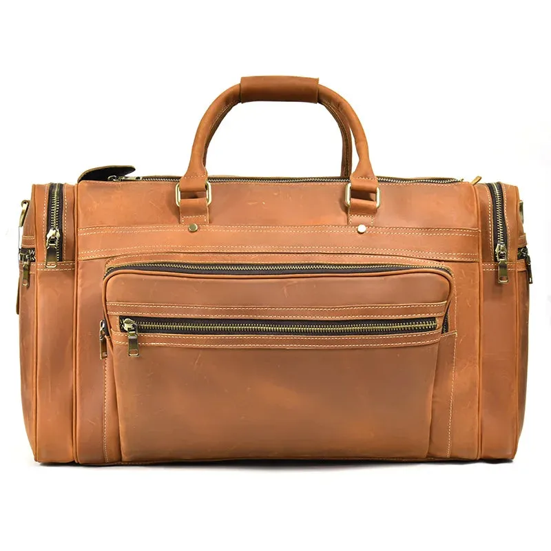 Men’s Crazy Horse Leather Weekend Bag 22" Vintage Travel Duffle