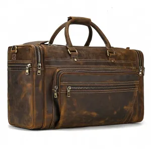 Men’s Crazy Horse Leather Weekend Bag 22" Vintage Travel Duffle