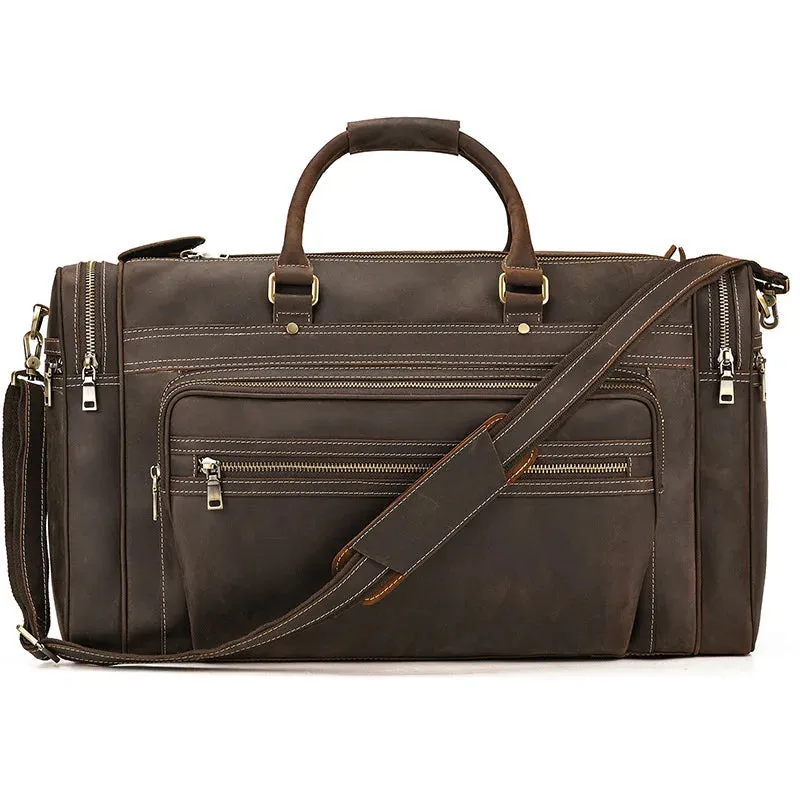 Men’s Crazy Horse Leather Weekend Bag 22" Vintage Travel Duffle