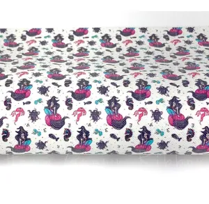 Mermaid Witches on Pink Pumpkins Synthetic Leather Sheets USDR