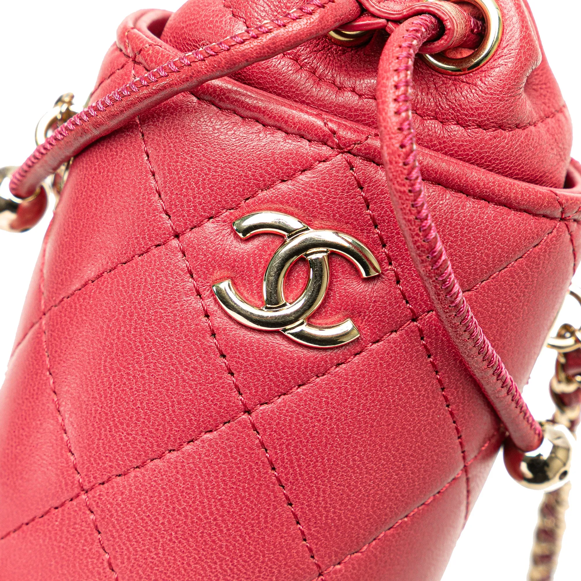 Micro Quilted Lambskin Drawstring Bucket Bag