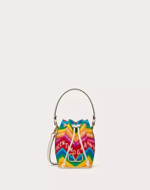 Mini Valentino Garavani Escape Bucket Bag In Canvas With Chevron 24 Print