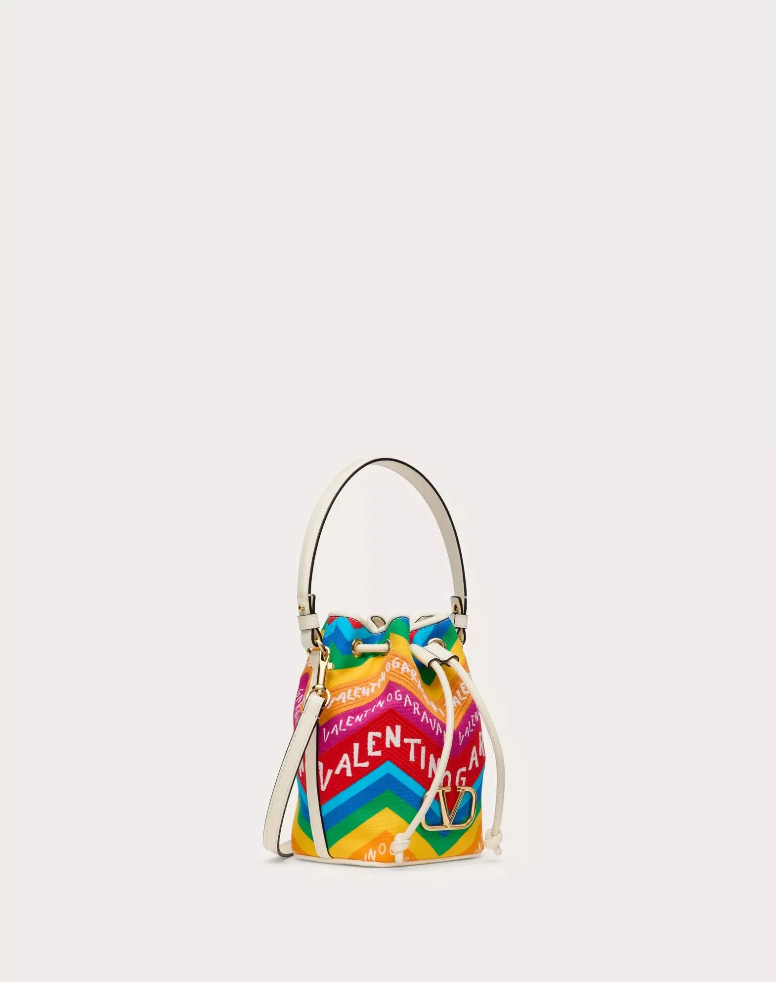 Mini Valentino Garavani Escape Bucket Bag In Canvas With Chevron 24 Print