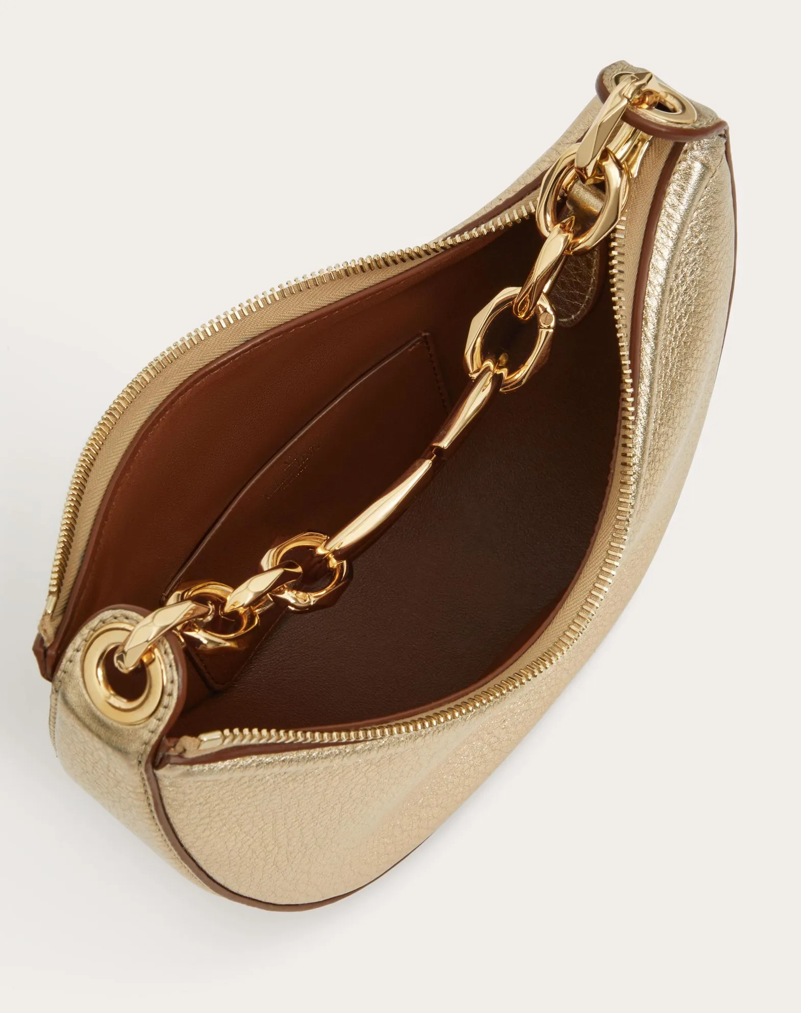Mini Vlogo Moon Hobo Bag In Metallic Calfskin With Chain