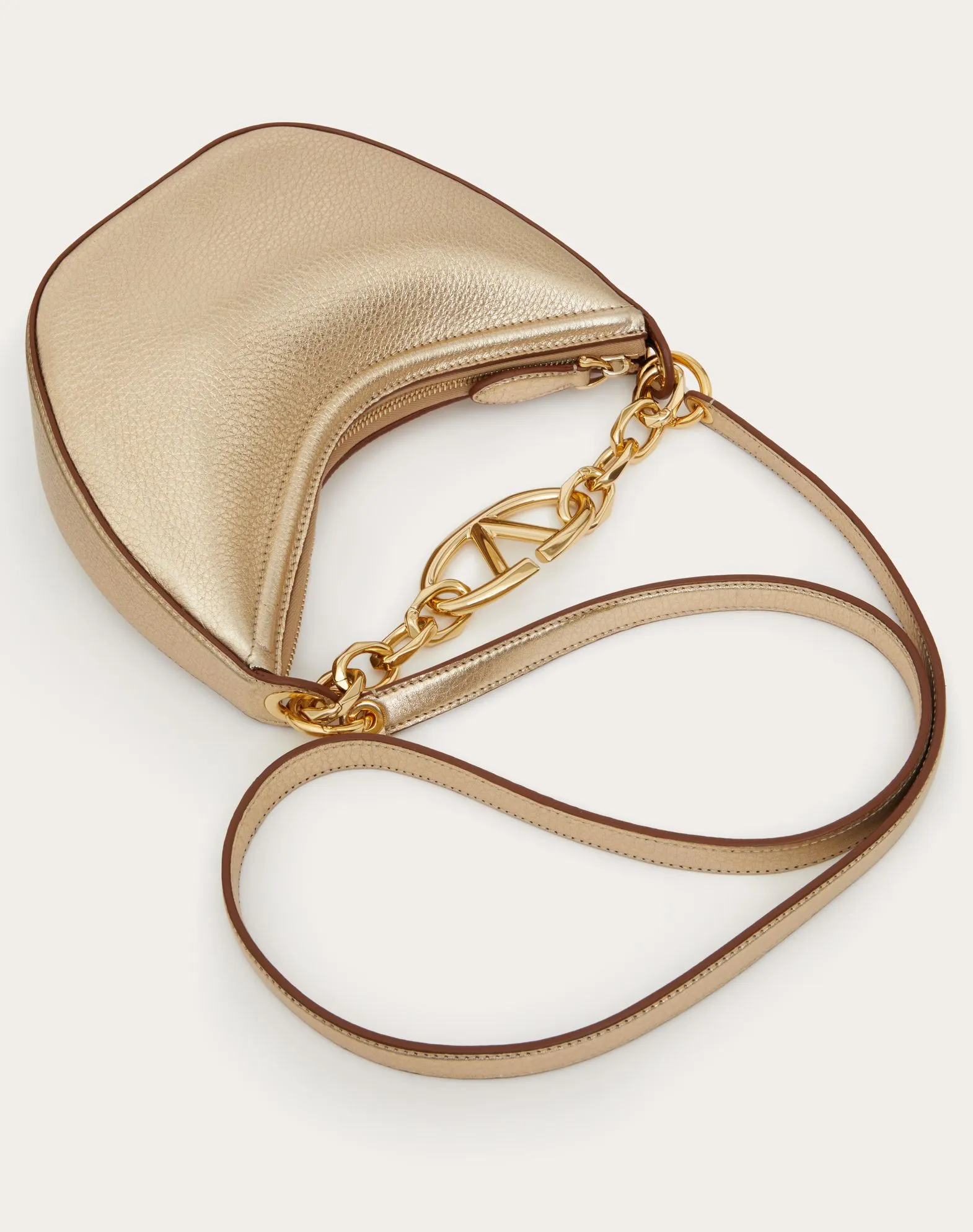 Mini Vlogo Moon Hobo Bag In Metallic Calfskin With Chain