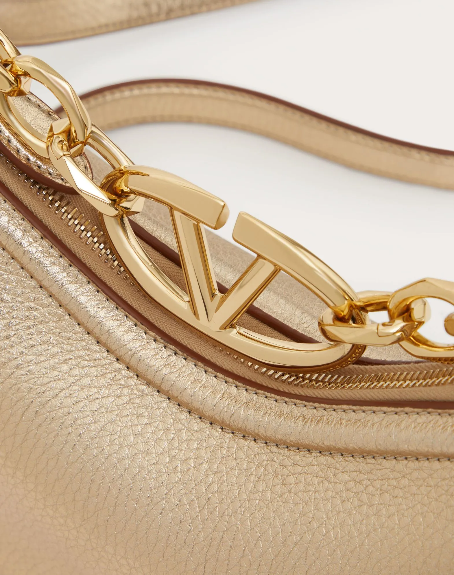Mini Vlogo Moon Hobo Bag In Metallic Calfskin With Chain
