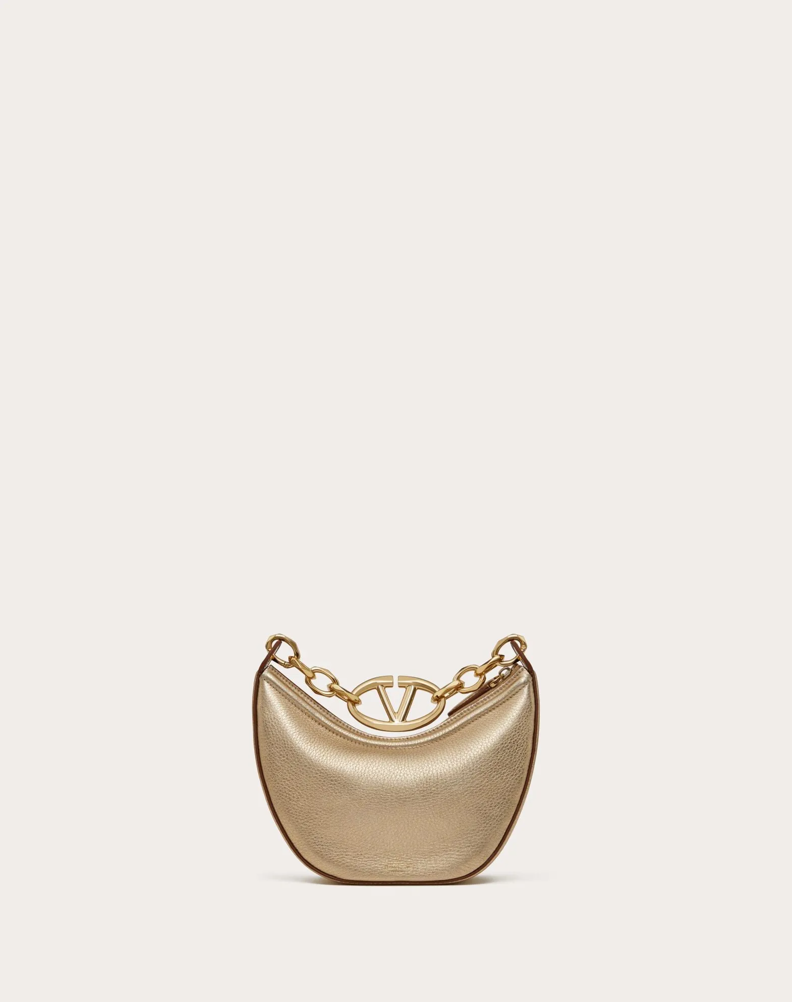 Mini Vlogo Moon Hobo Bag In Metallic Calfskin With Chain