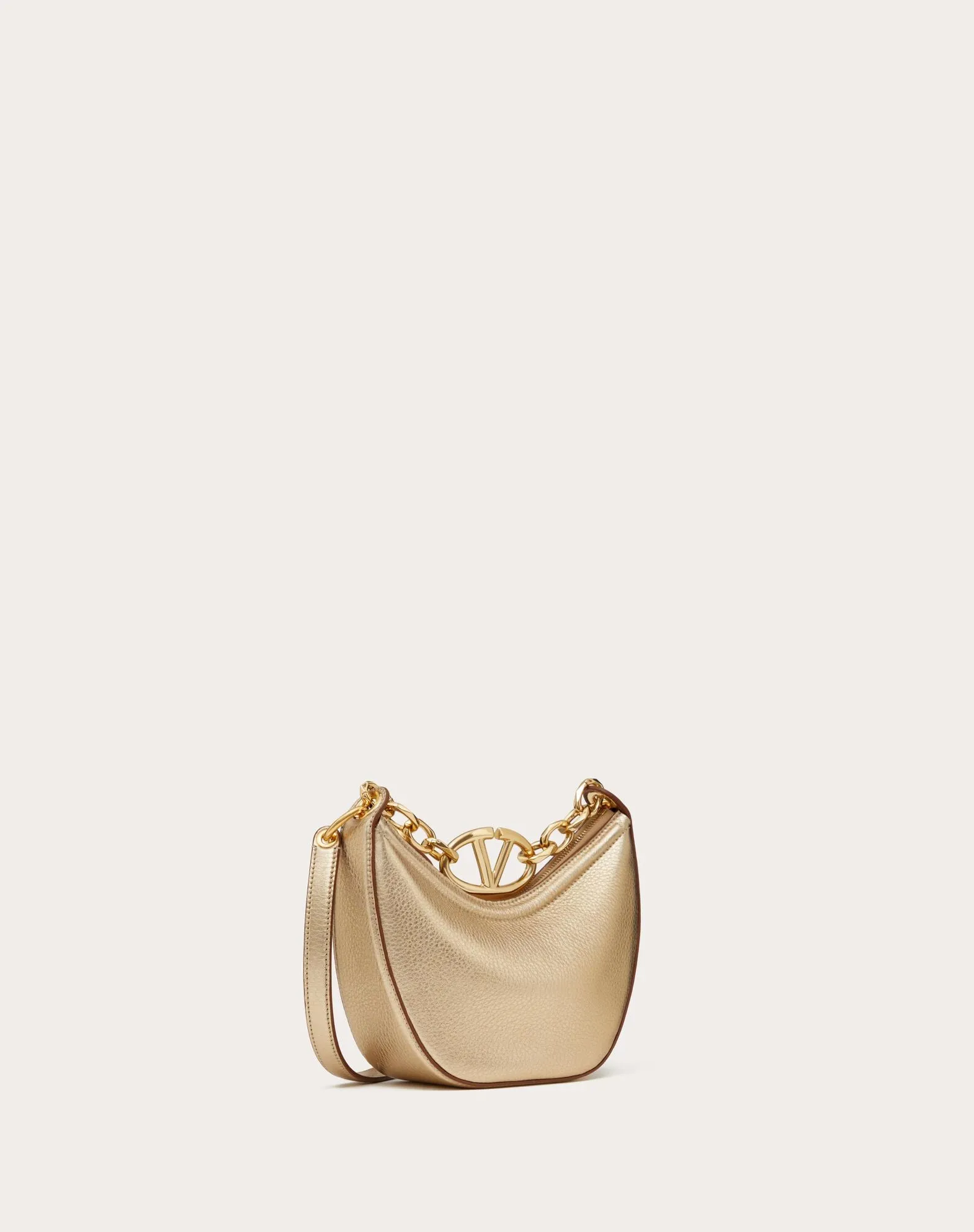 Mini Vlogo Moon Hobo Bag In Metallic Calfskin With Chain