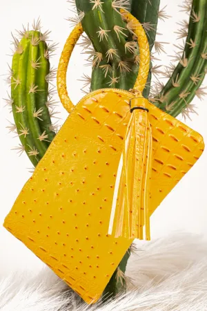 Mustard Faux Ostrich Bangle Clutch