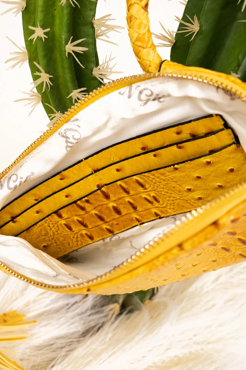 Mustard Faux Ostrich Bangle Clutch