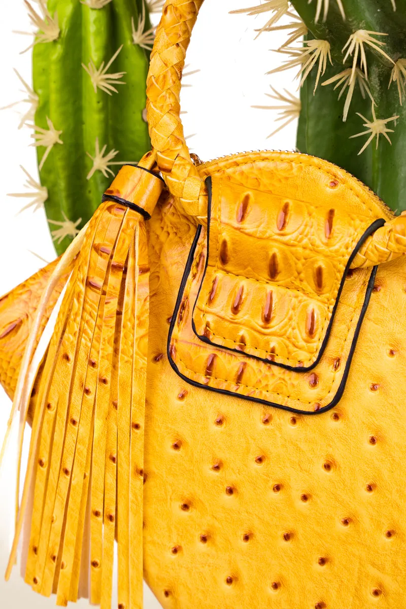 Mustard Faux Ostrich Bangle Clutch