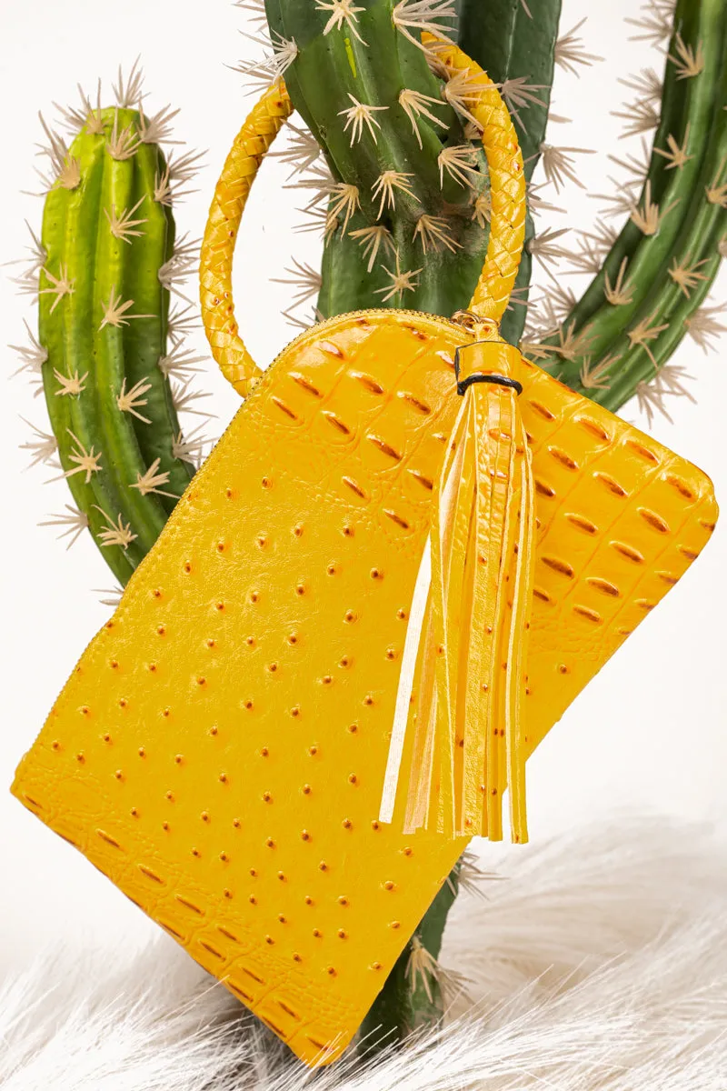 Mustard Faux Ostrich Bangle Clutch
