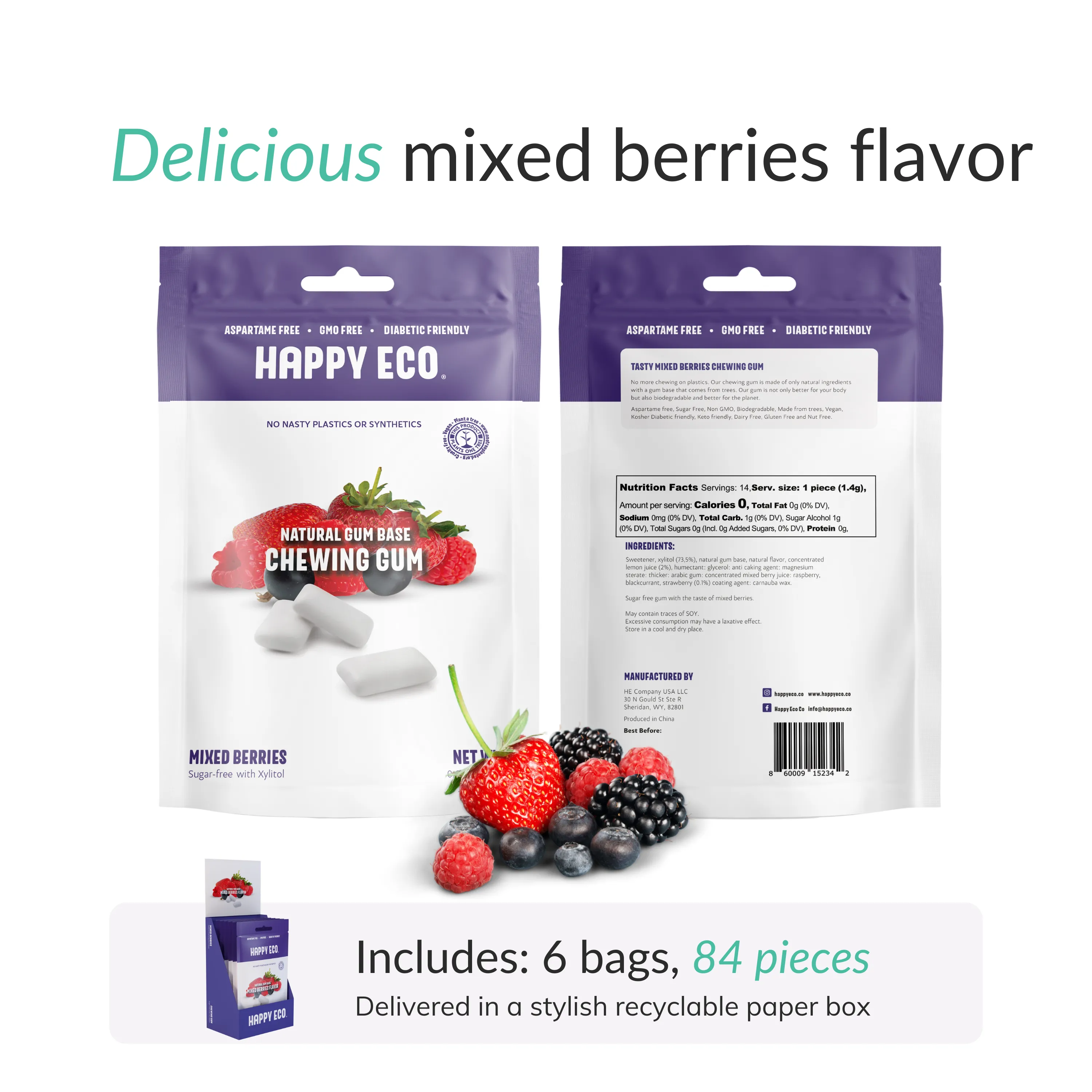Natural Chewing Gum - Mixed Berries (84pcs)