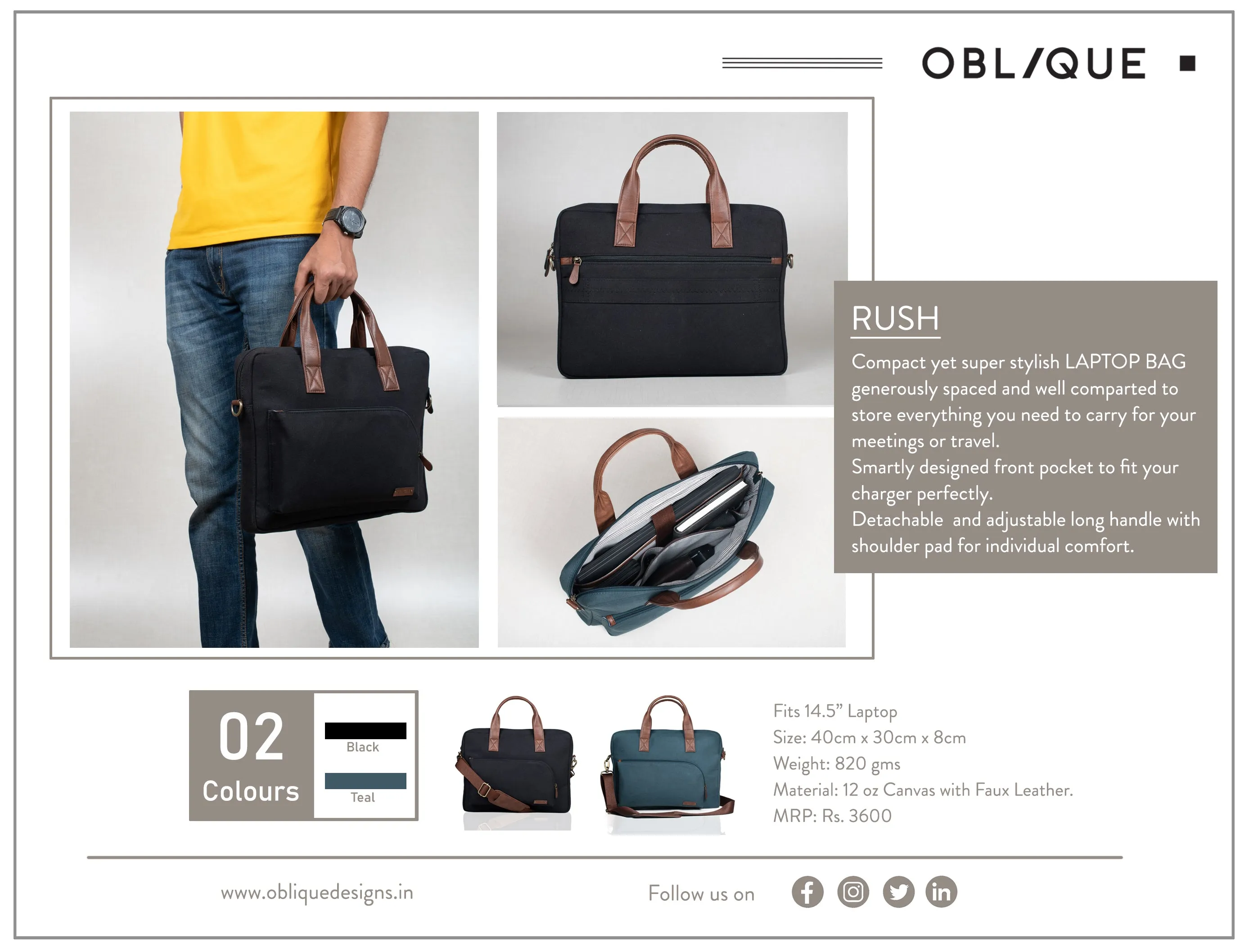 Oblique Rush Laptop Messenger Bag: 1N