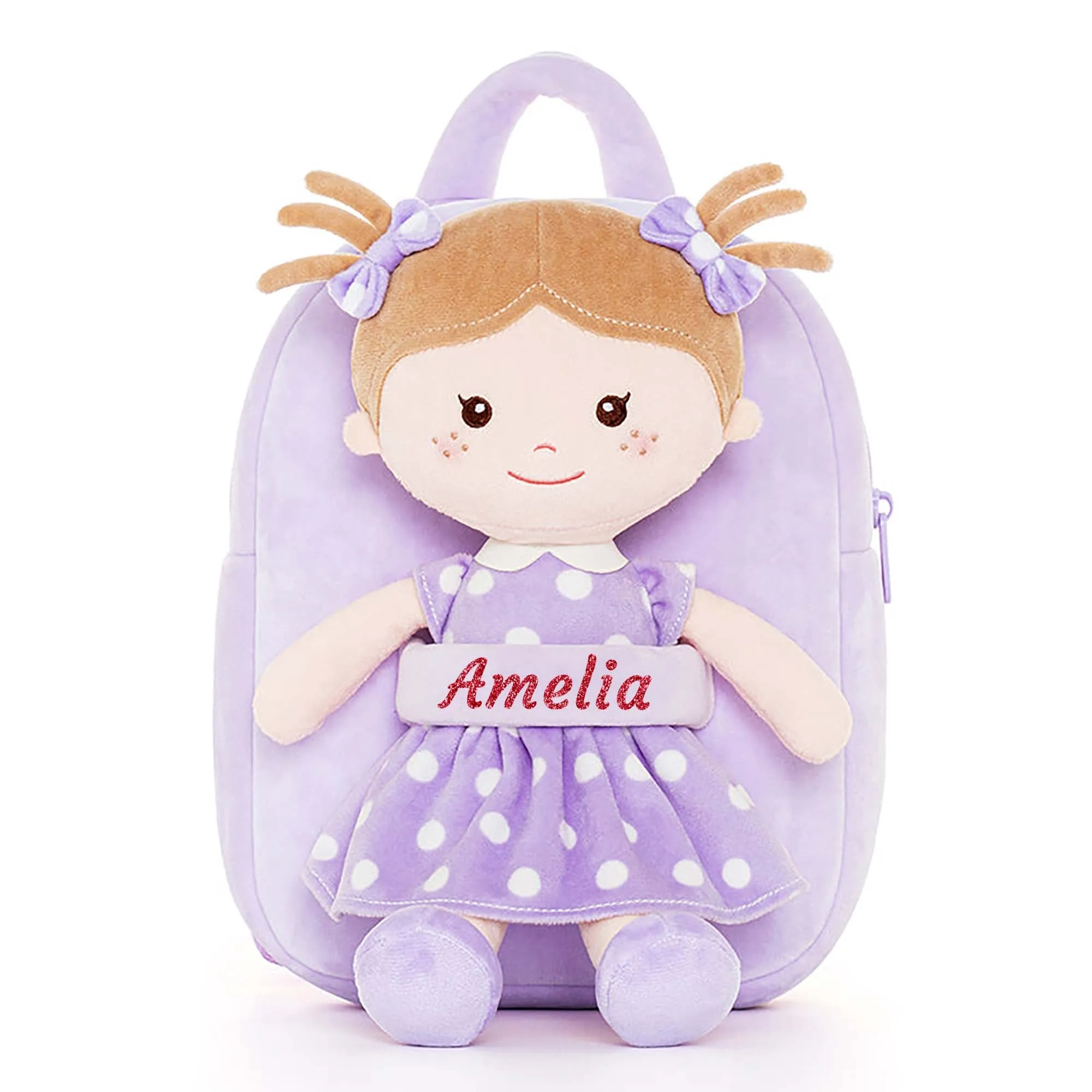 Onetoo 9-inch Toddler Girl Backpacks Girls Gift Polka Dot Series Dolls Backpack Purple