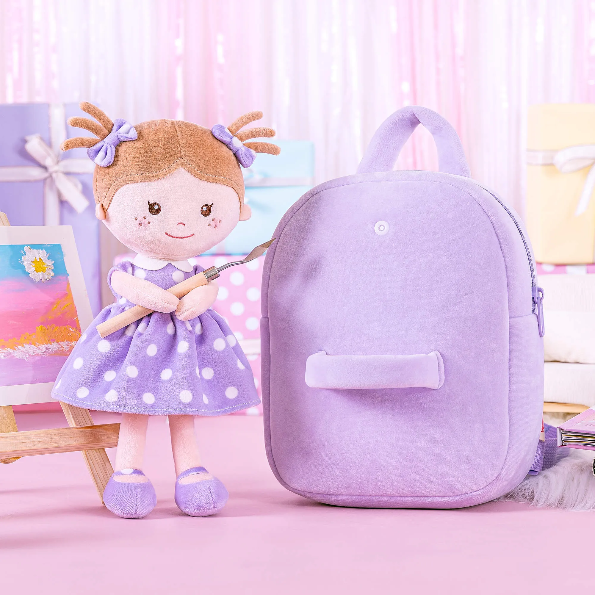 Onetoo 9-inch Toddler Girl Backpacks Girls Gift Polka Dot Series Dolls Backpack Purple