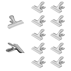 Peritum Set of 12 Durable Stainless Steel Chip Bag Clips with Reusable Storage Container, 3-Inch Wide Heavy Duty, All-Purpose Air Tight Seal Grip for Kitchen, Office, Home Usage