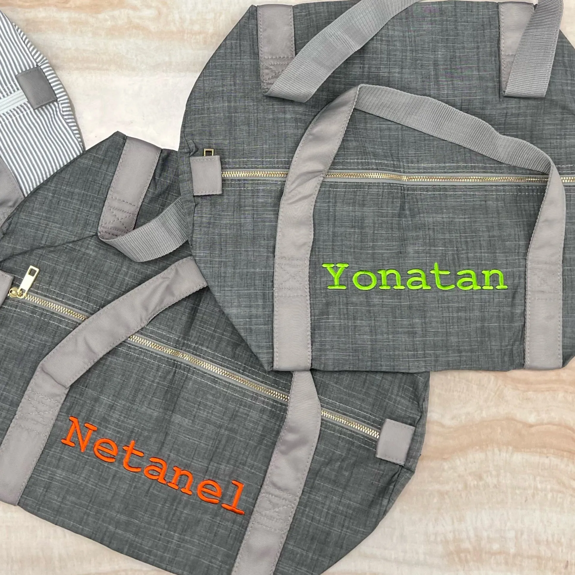 Personalized Chambray Grey Duffel Bag