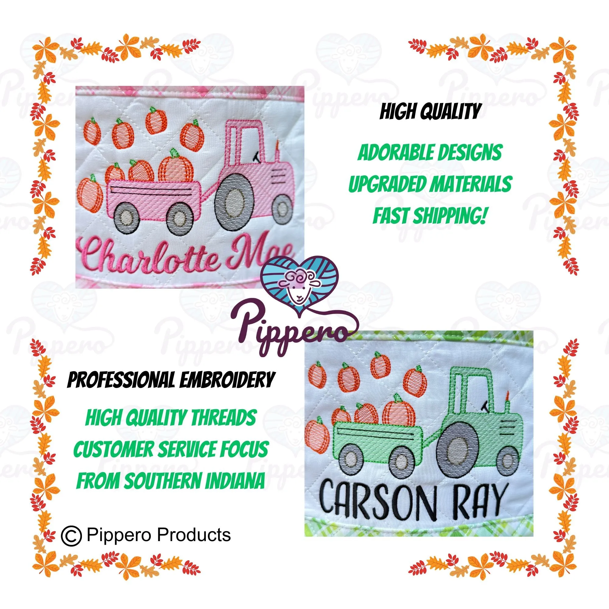 Personalized Embroidered Quilted Plaid Trick or Treat Halloween Candy Bag Basket Bucket Tote with Tractor Design Gift for Boy or Girl