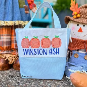 Personalized Embroidered Small Trick or Treat Halloween Candy Bag Basket Bucket Tote with Pumpkin Design Gift for Boy or Girl