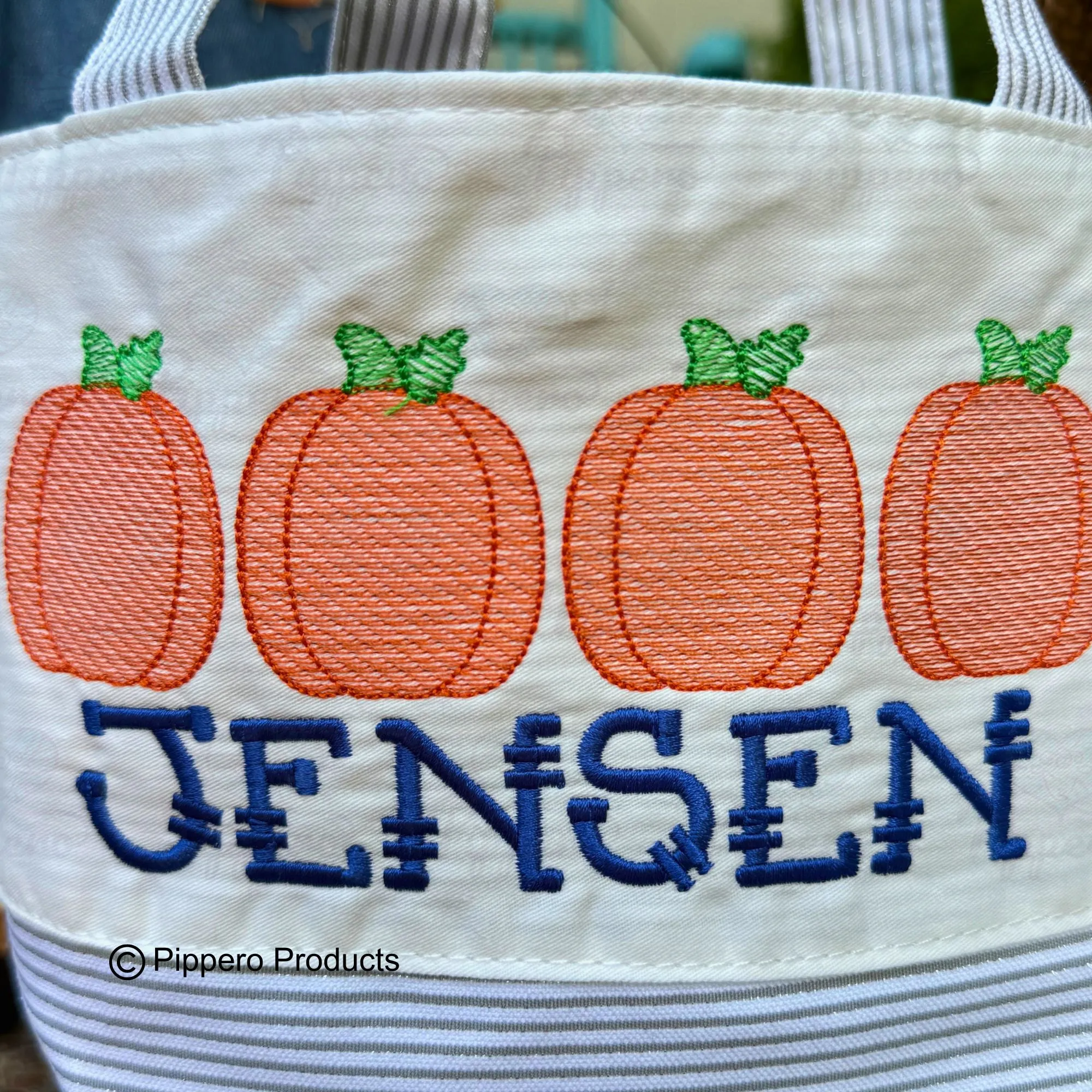 Personalized Embroidered Small Trick or Treat Halloween Candy Bag Basket Bucket Tote with Pumpkin Design Gift for Boy or Girl