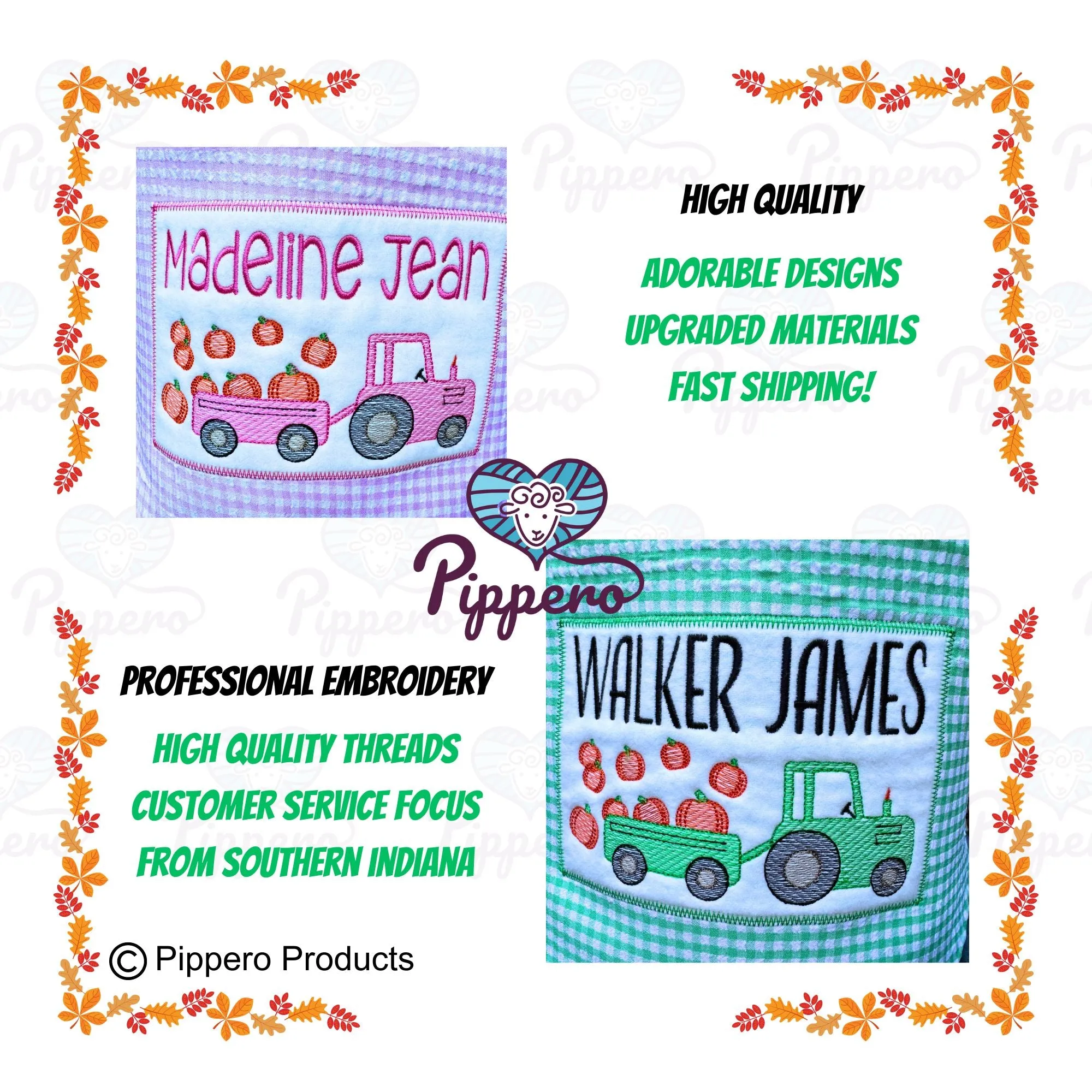 Personalized Embroidered Trick or Treat, Trunk or Treat Halloween Candy Bag Basket Bucket Tote with Gingham Tractor Design Gift for Boy or Girl