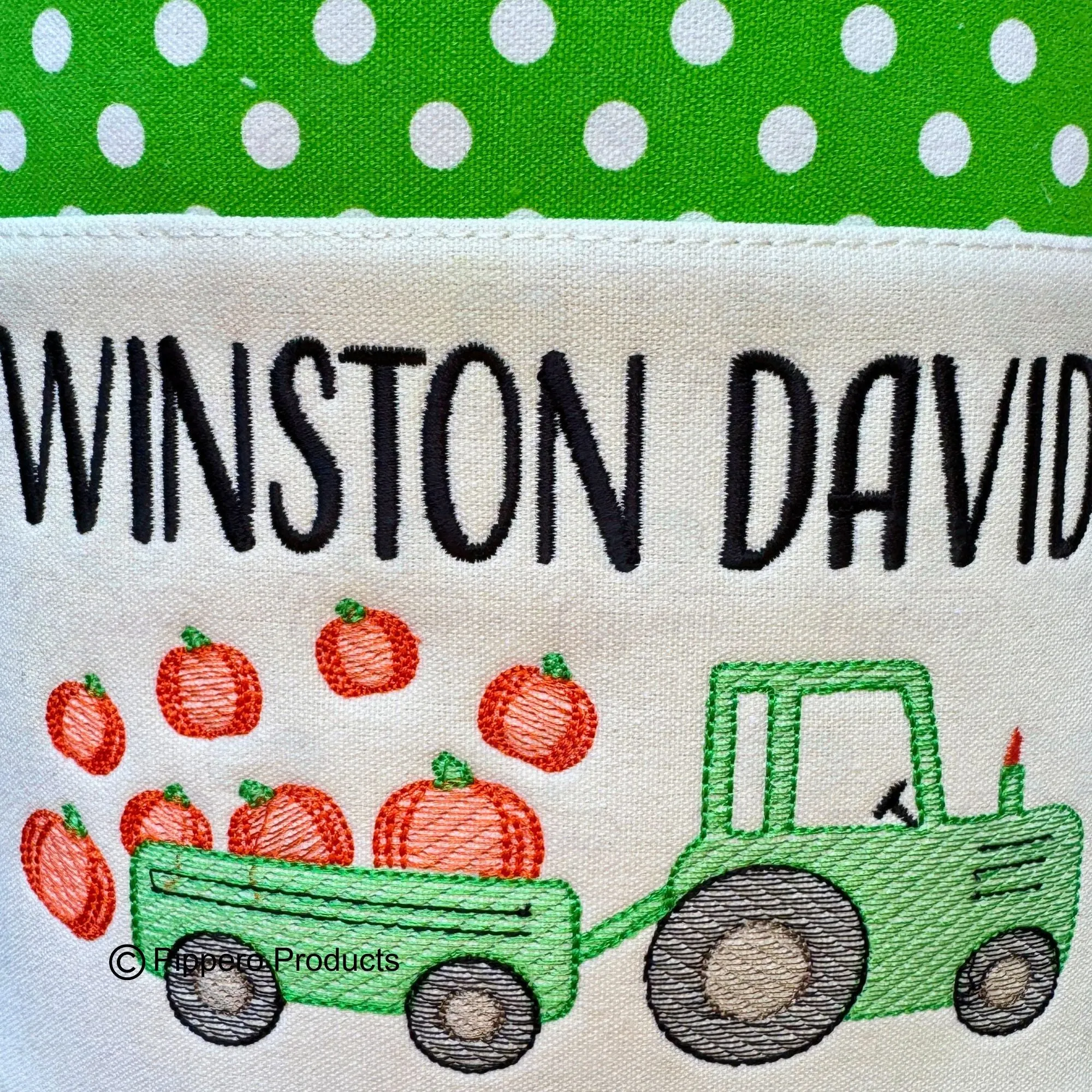 Personalized Embroidered Trick or Treat, Trunk or Treat Halloween Candy Bag Basket Bucket Tote with Small Dot Tractor Design Gift for Boy or Girl