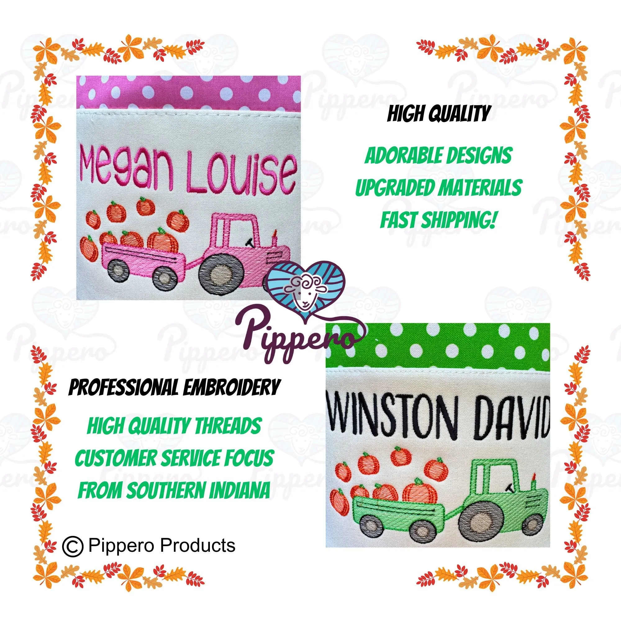 Personalized Embroidered Trick or Treat, Trunk or Treat Halloween Candy Bag Basket Bucket Tote with Small Dot Tractor Design Gift for Boy or Girl