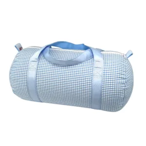 Personalized Gingham Baby Blue Duffel Bag