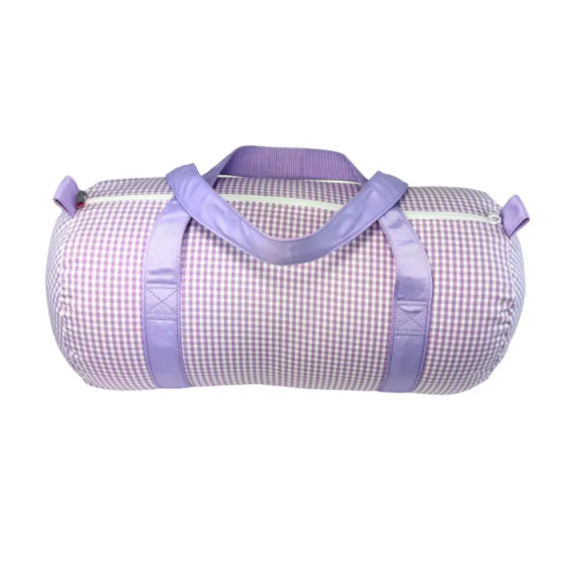 Personalized Gingham Lilac Duffel Bag
