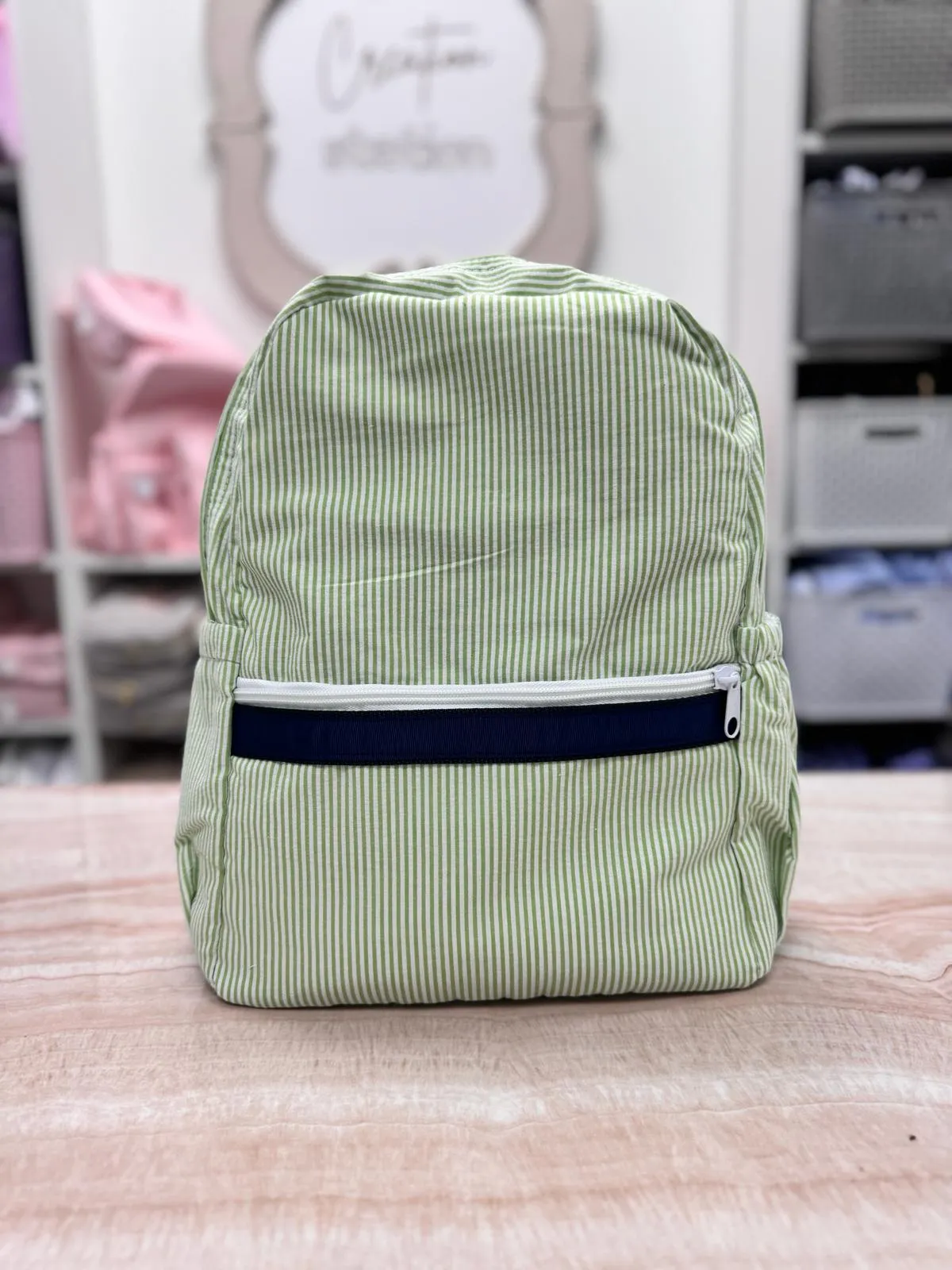 Personalized Seersucker Grasshopper Large Backpack