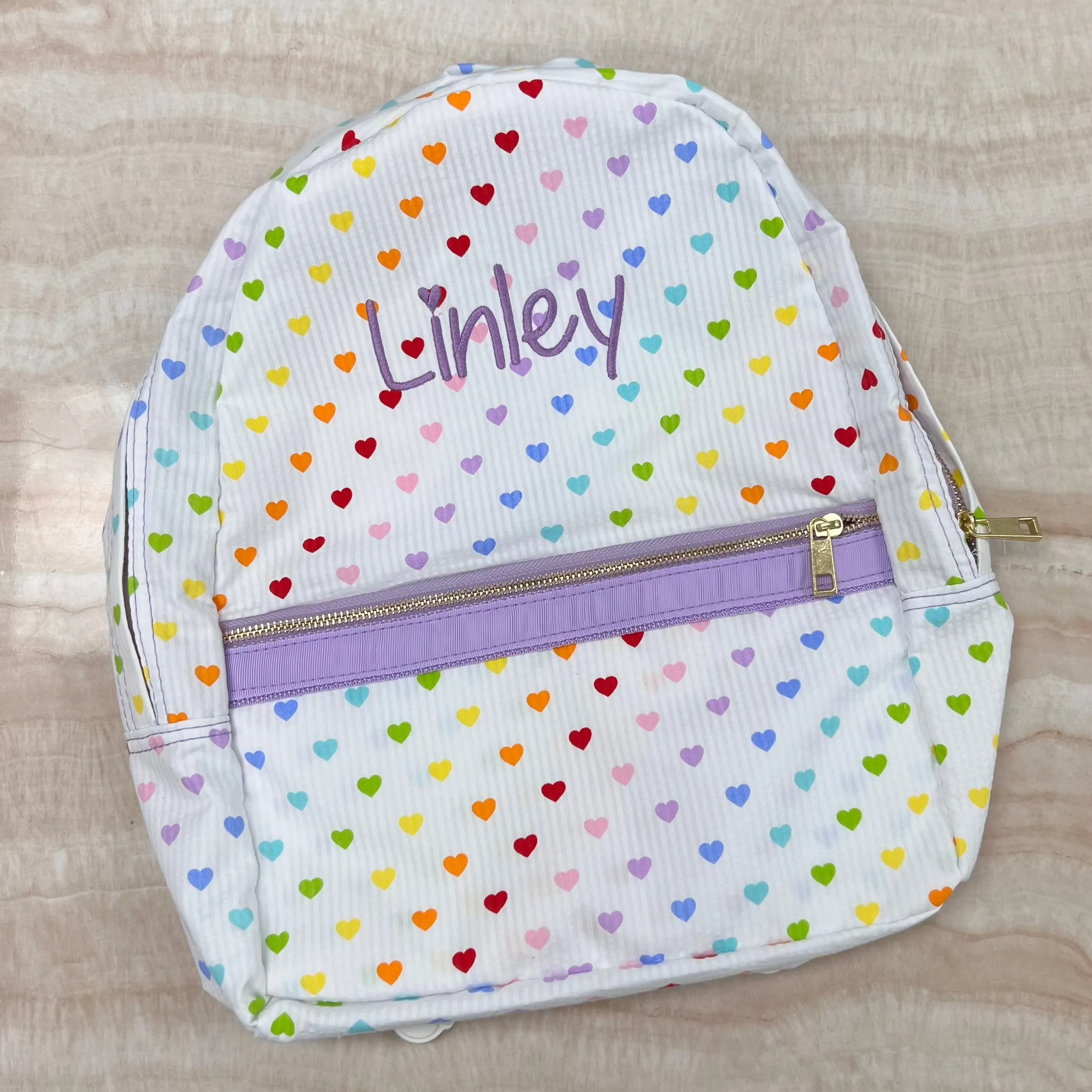 Personalized Seersucker Tiny Hearts Large Backpack
