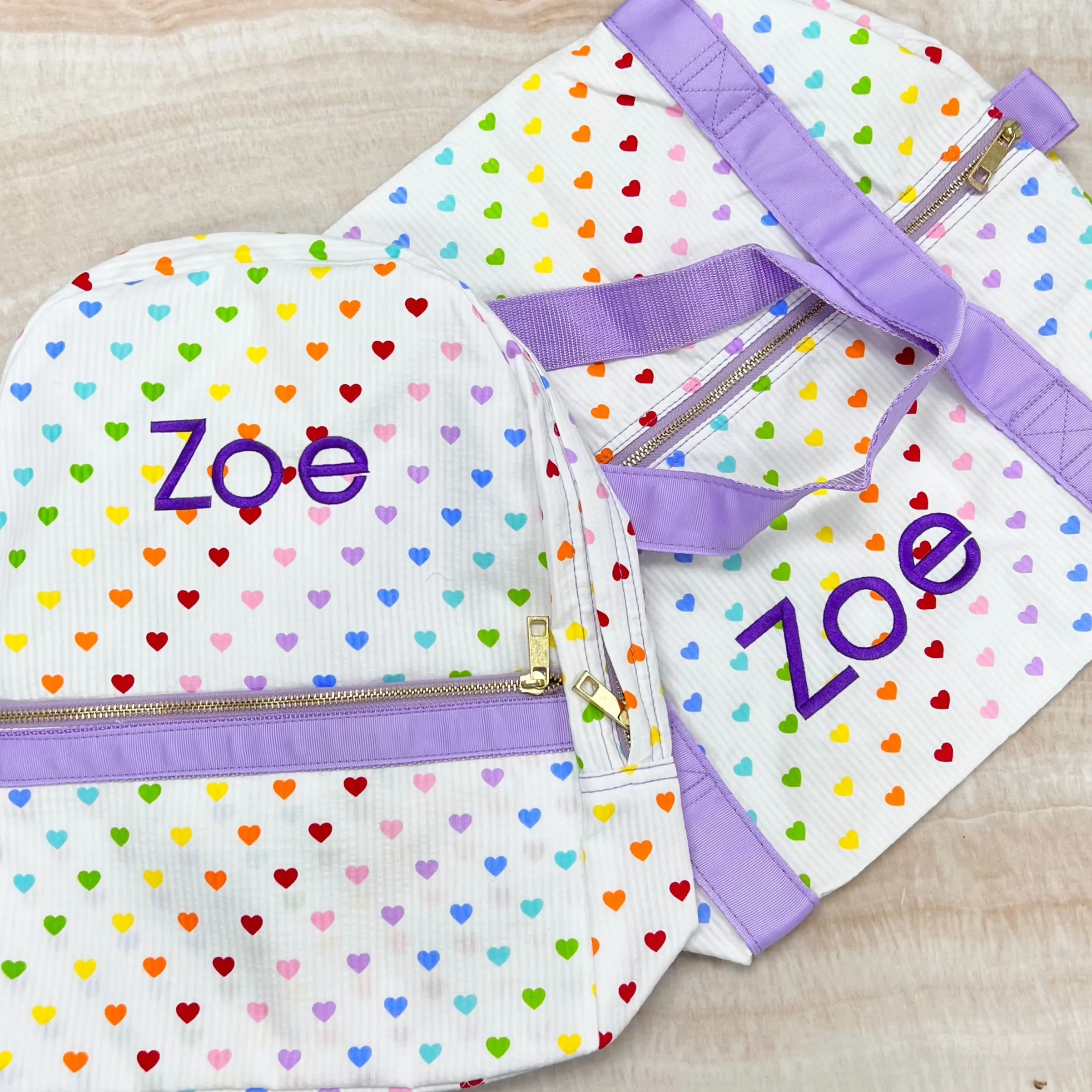 Personalized Seersucker Tiny Hearts Large Backpack