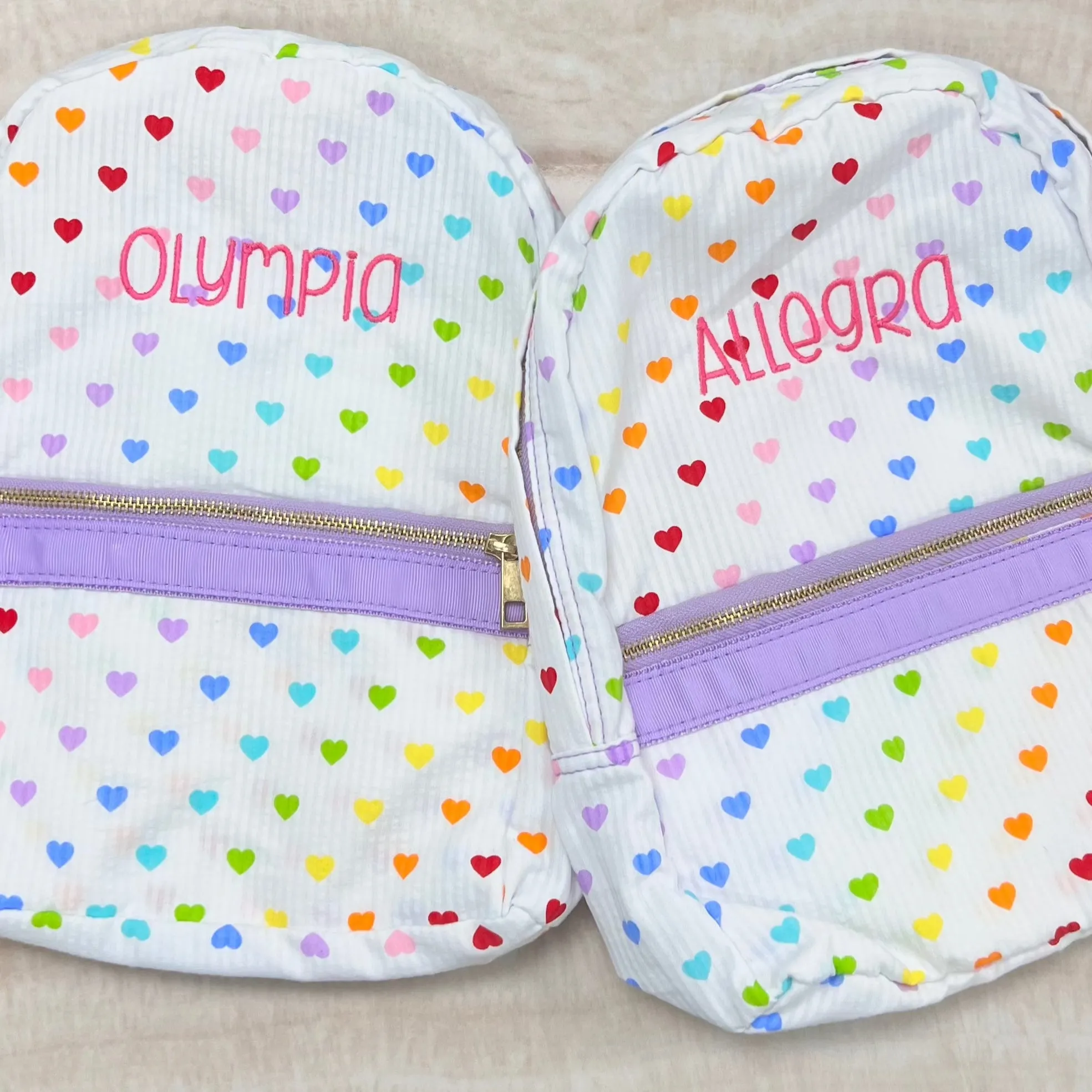 Personalized Seersucker Tiny Hearts Large Backpack