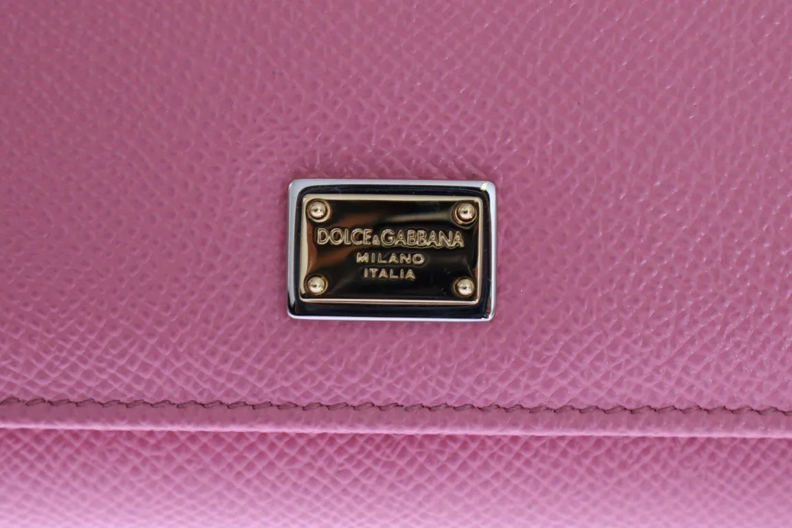 Pink Dauphine Leather SICILY VON Phone Purse Bag with Link and Leather Handle Strap