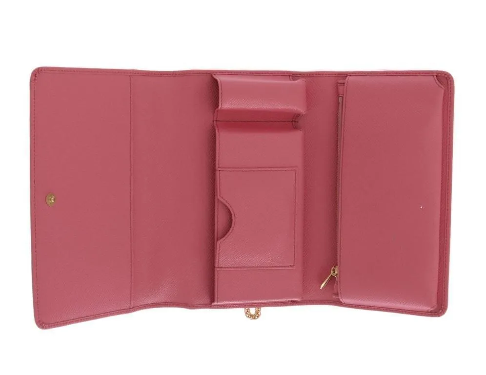 Pink Dauphine Leather SICILY VON Phone Purse Bag with Link and Leather Handle Strap