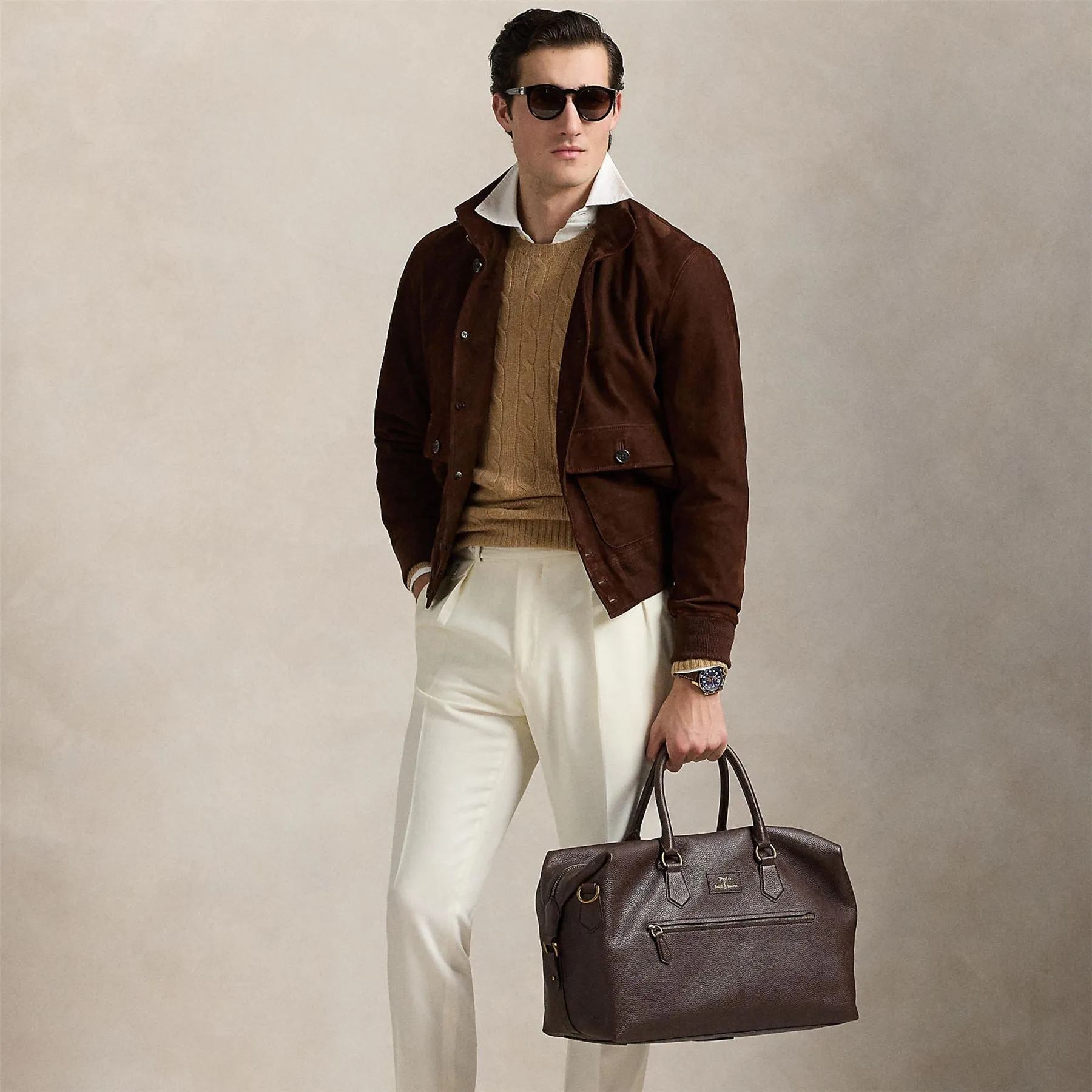 Polo Golf Pebble Leather Duffel Bag Dark Brown